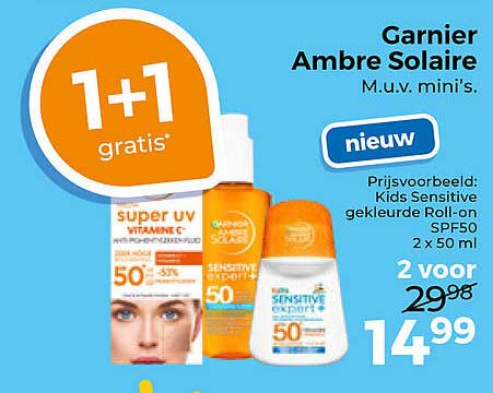 Garnier Ambre Solaire M.u.v. mini's. nieuw 1+1 gratis