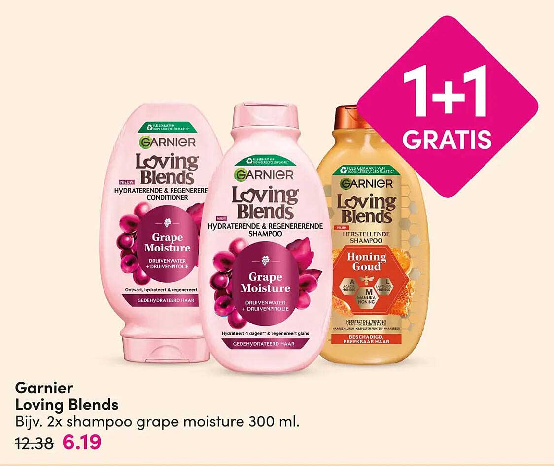 Garnier Loving Blends Bijv. 2x shampoo grape moisture 300 ml. 1+1 GRATIS
