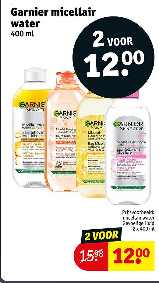 Garnier micellair water 400 ml 2 voor 12.00