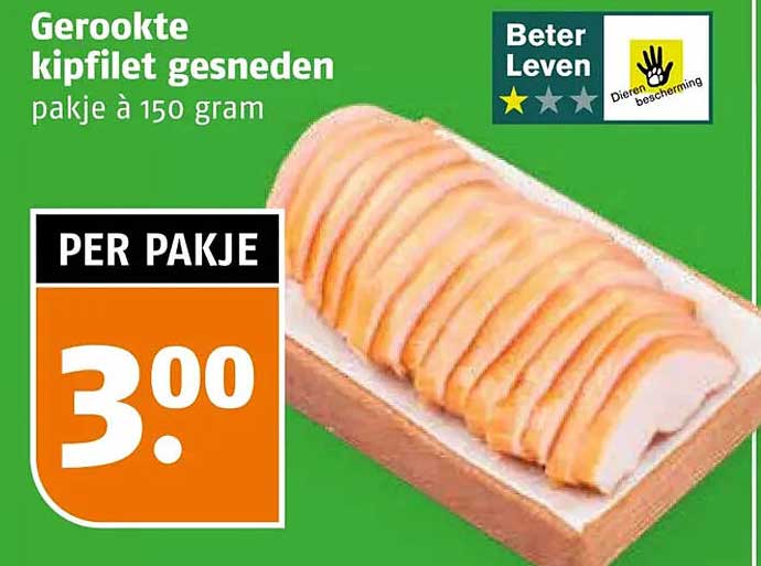 Gerookte kipfilet gesneden pakje à 150 gram