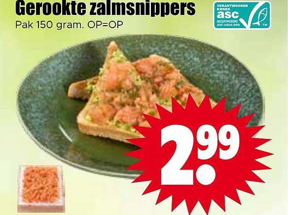 Gerookte zalmsnippers Pak 150 gram. OP=OP