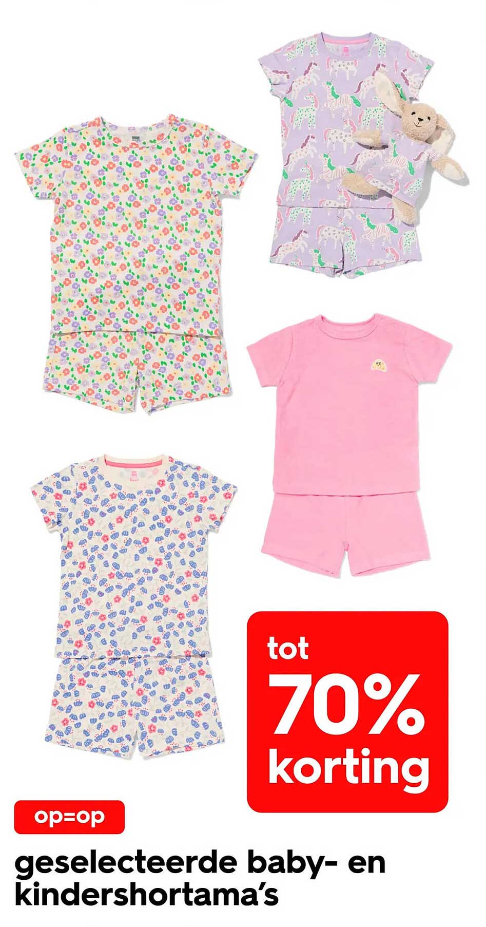 geselecteerde baby- en kindershortama’s tot 70% korting