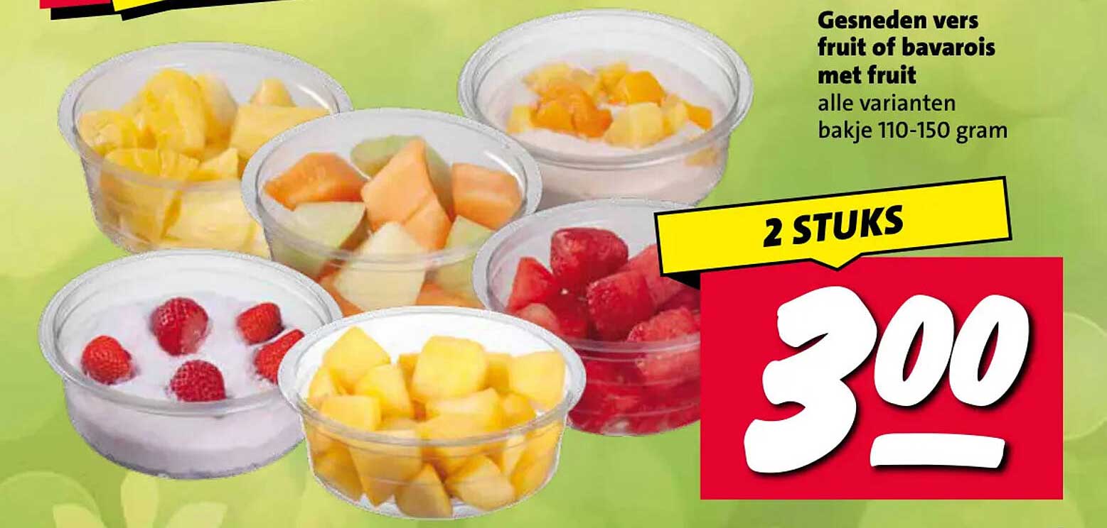 Gesneden vers fruit of bavarois met fruit alle varianten bakje 110-150 gram 2 STUKS