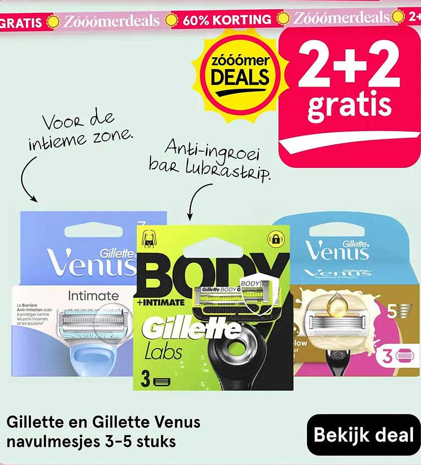 Gillette en Gillette Venus navulmesjes 3-5 stuks 2+2 gratis