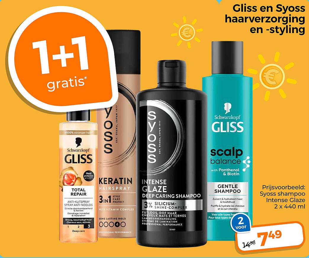 Gliss en Syoss haarverzorging en -styling 1+1 gratis