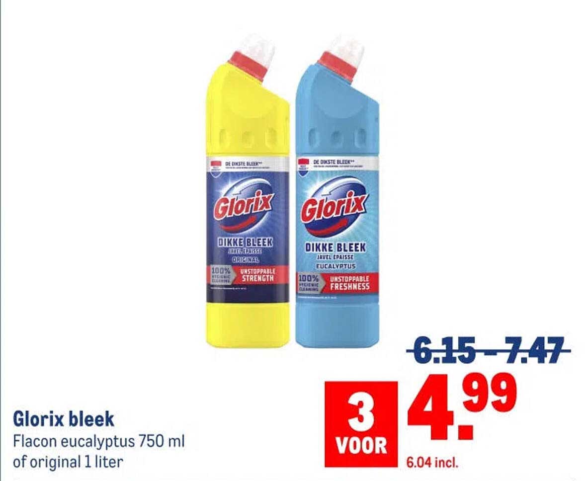 Glorix bleek Flacon eucalyptus 750 ml of original 1 liter 3 voor