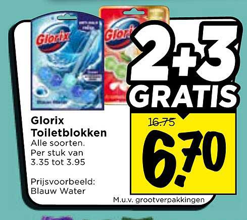 Glorix Toiletblokken Alle soorten. Per stuk van 3.35 tot 3.95 2+3 GRATIS
