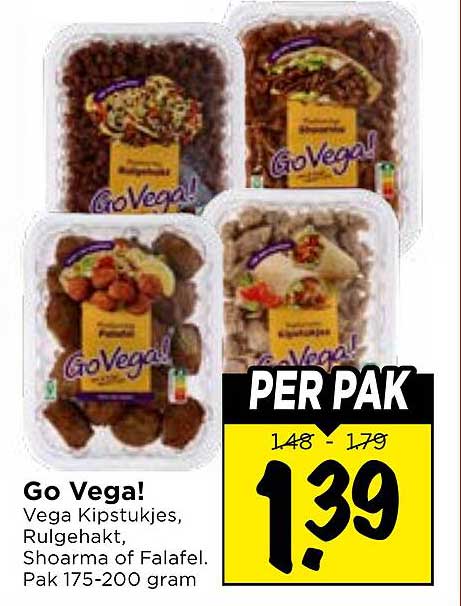 Go Vega! Vega Kipstukjes, Rulgehakt, Shoarma of Falafel. Pak 175-200 gram PER PAK
