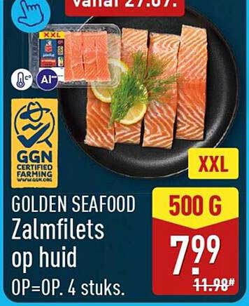 GOLDEN SEAFOOD Zalmfilets op huid OP=OP. 4 stuks.