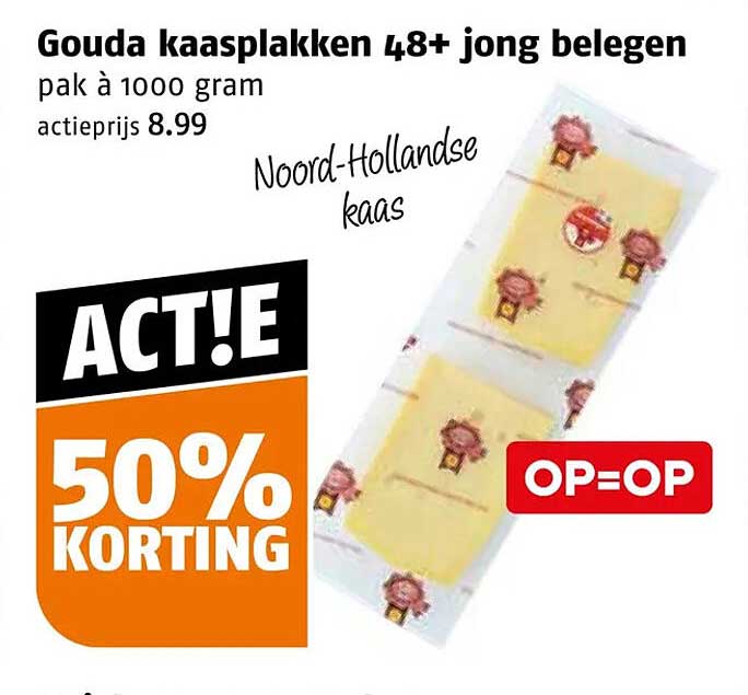 Gouda kaasplakken 48+ jong belegen pak à 1000 gram 50% korting