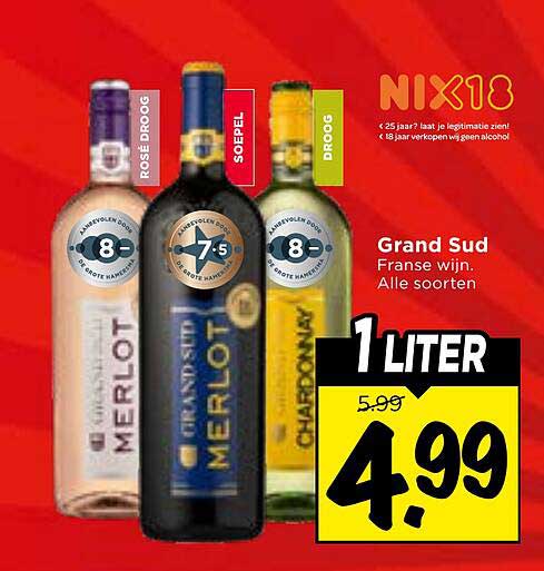 Grand Sud Franse wijn. Alle soorten 1 LITER
