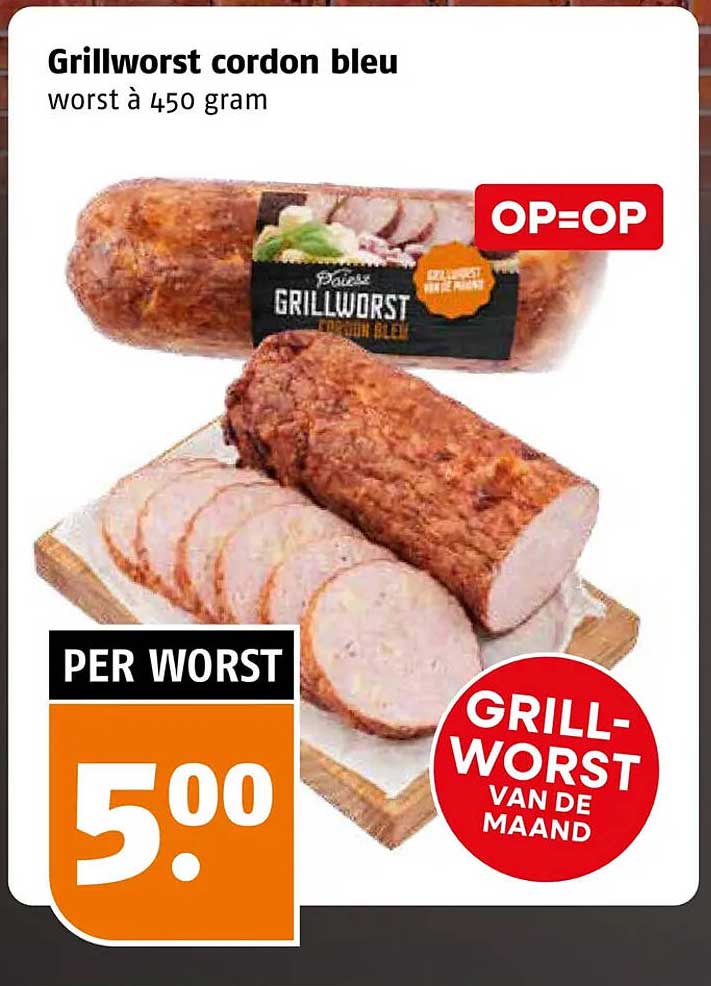 Grillworst cordon bleu worst à 450 gram OP=OP