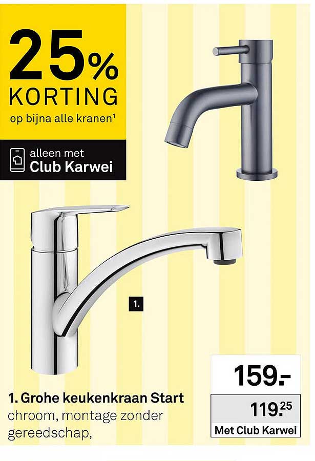 Grohe keukenkraan Start chroom, montage zonder gereedschap, 25% KORTING op bijna alle kranen alleen met Club Karwei