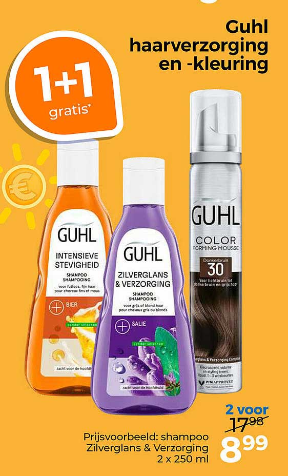 Guhl haarverzorging en -kleuring 1+1 gratis
