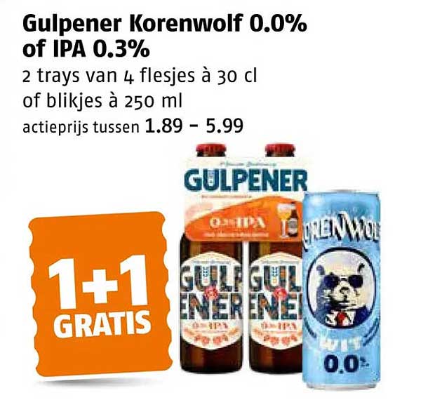 Gulpener Korenwolf 0.0% of IPA 0.3% 1+1 GRATIS