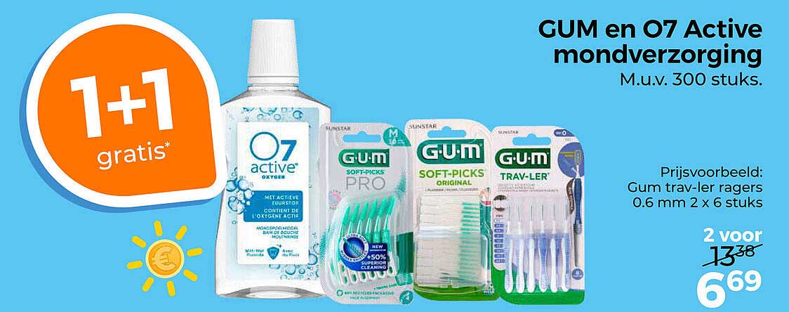 GUM en O7 Active mondverzorging 1+1 gratis