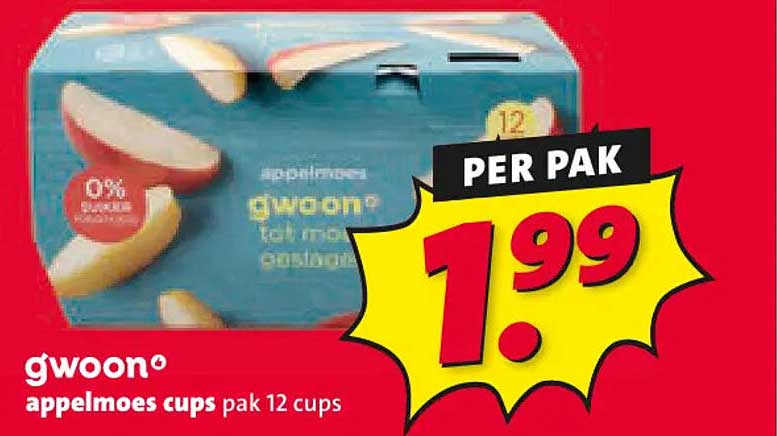 g'woon appelmoes cups pak 12 cups