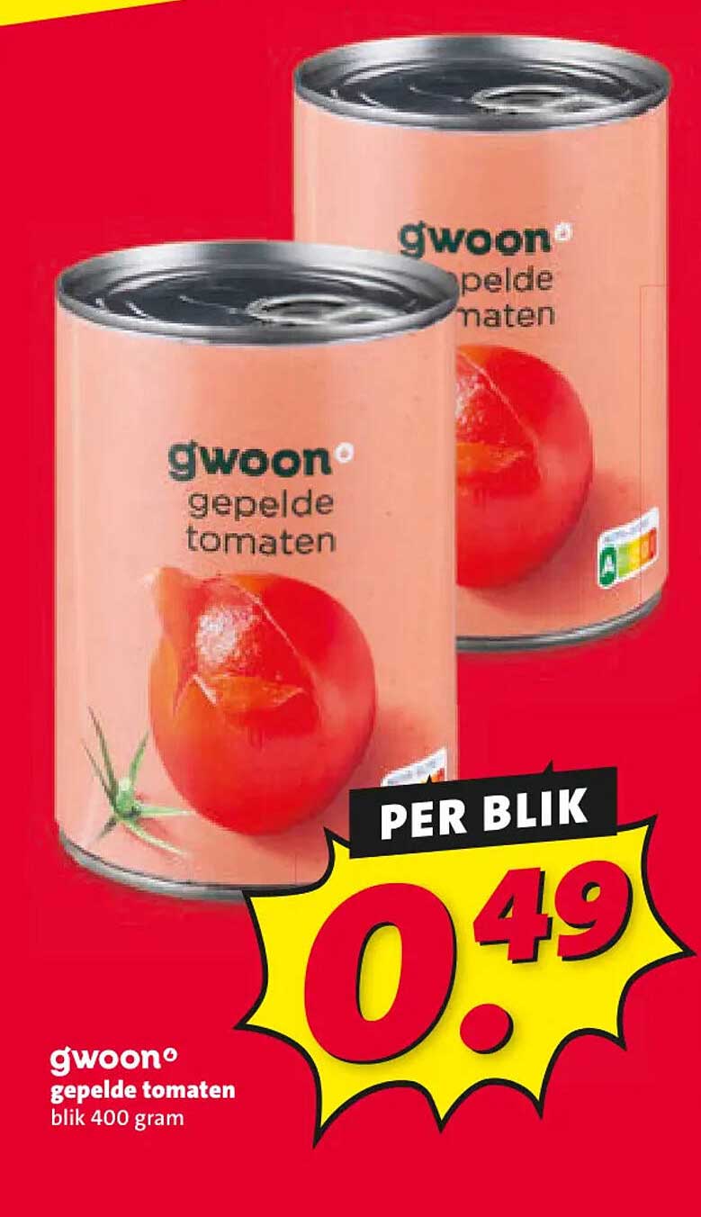 g'woon gepelde tomaten blik 400 gram