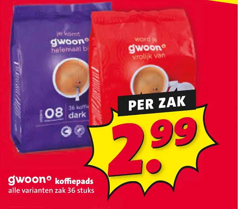 g'woon koffiepads alle varianten zak 36 stuks
