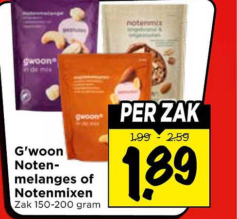 G'woon Noten-melanges of Notenmixen Zak 150-200 gram PER ZAK