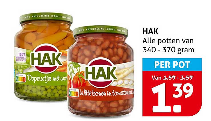 HAK Alle potten van 340 - 370 gram PER POT