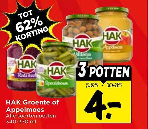 HAK Groente of Appelmoes Alle soorten potten 340-370 ml 3 potten