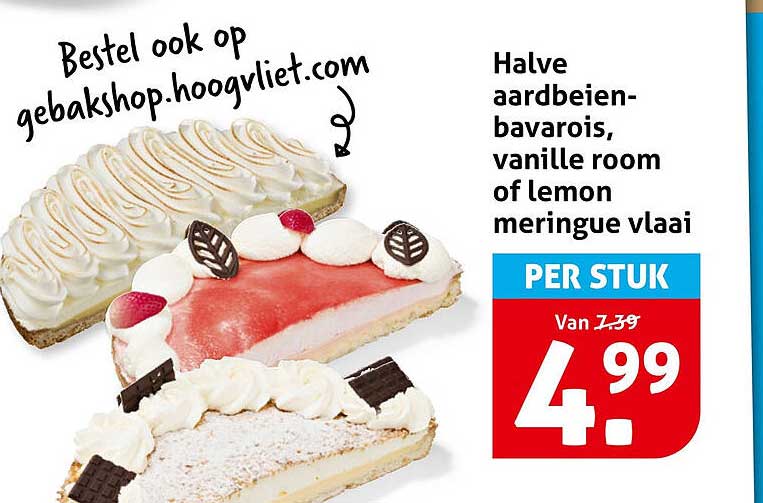Halve aardbeien-bavarois, vanille room of lemon meringue vlaai