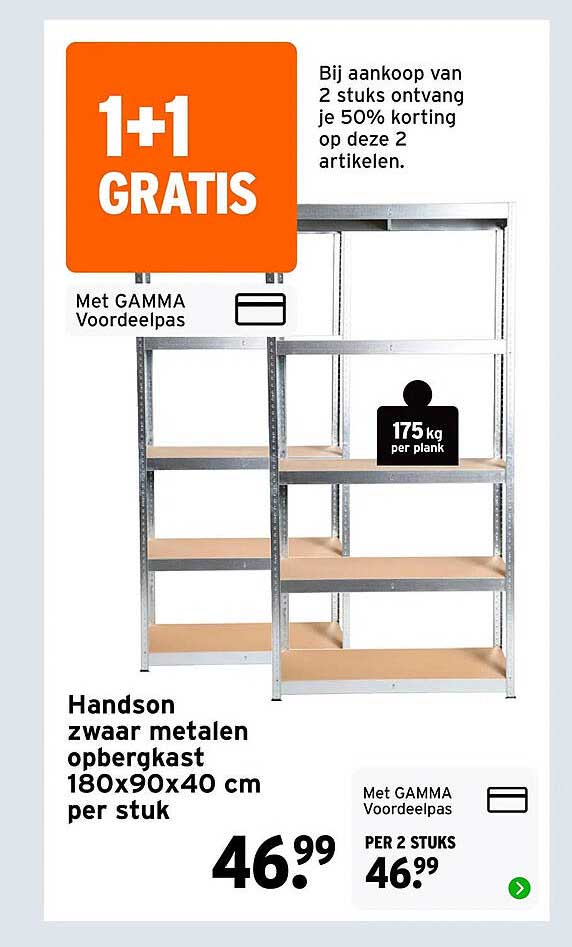 Handson zwaar metalen opbergkast 180x90x40 cm per stuk 1+1 GRATIS