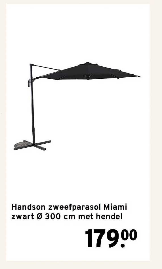 Handson zweefparasol Miami zwart Ø 300 cm met hendel