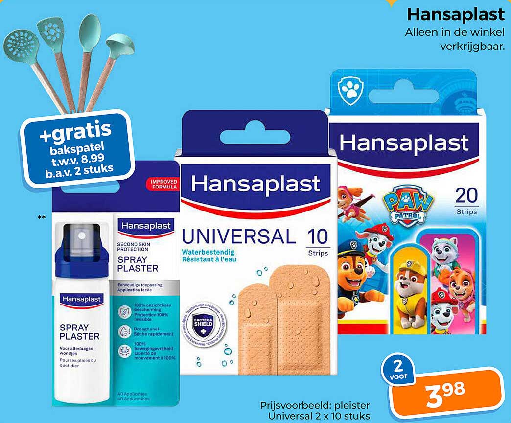 Hansaplast Universal 10 Strips 2 voor 3,98 +gratis bakspatel t.w.v. 8,99 b.a.v. 2 stuks