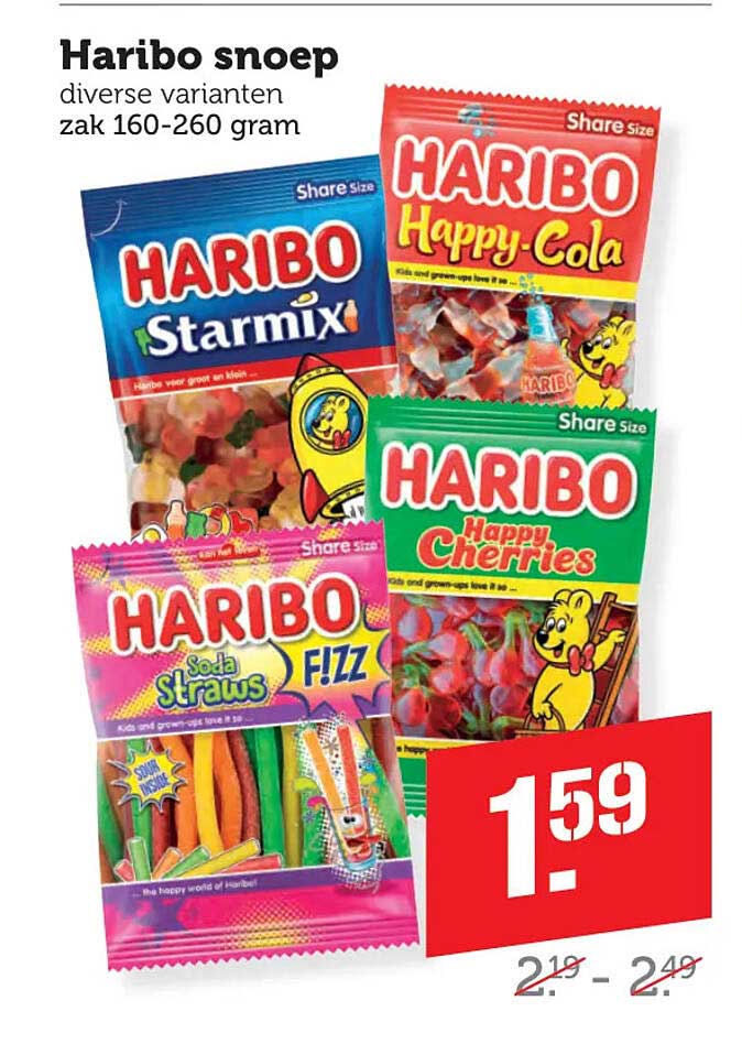 Haribo snoep diverse varianten zak 160-260 gram