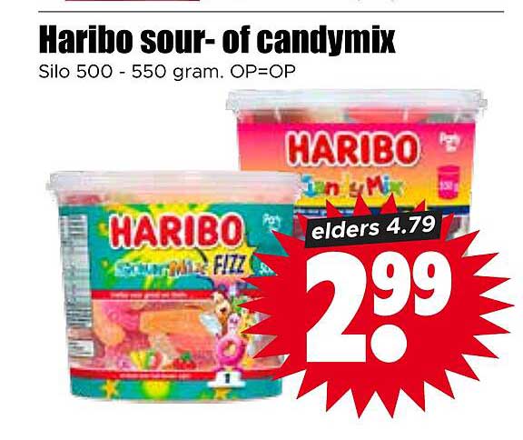 Haribo sour- of candymix Silo 500 - 550 gram. OP=OP
