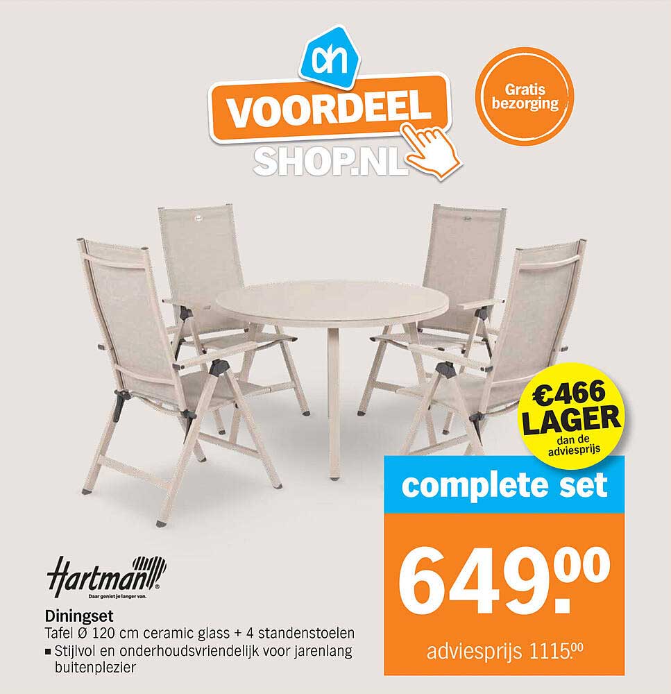 Hartman! Diningset Tafel Ø 120 cm ceramic glass + 4 standenstoelen complete set