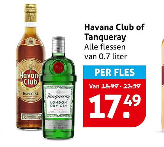 Havana Club of Tanqueray Alle flessen van 0.7 liter PER FLES
