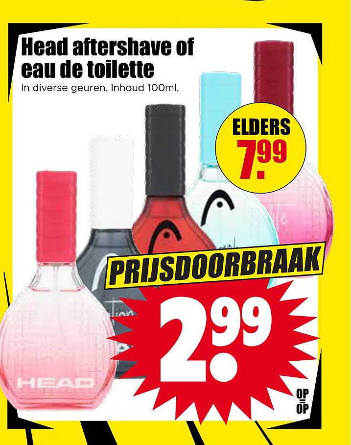Head aftershave of eau de toilette In diverse geuren. Inhoud 100ml. PRIJSDOORBRAAK