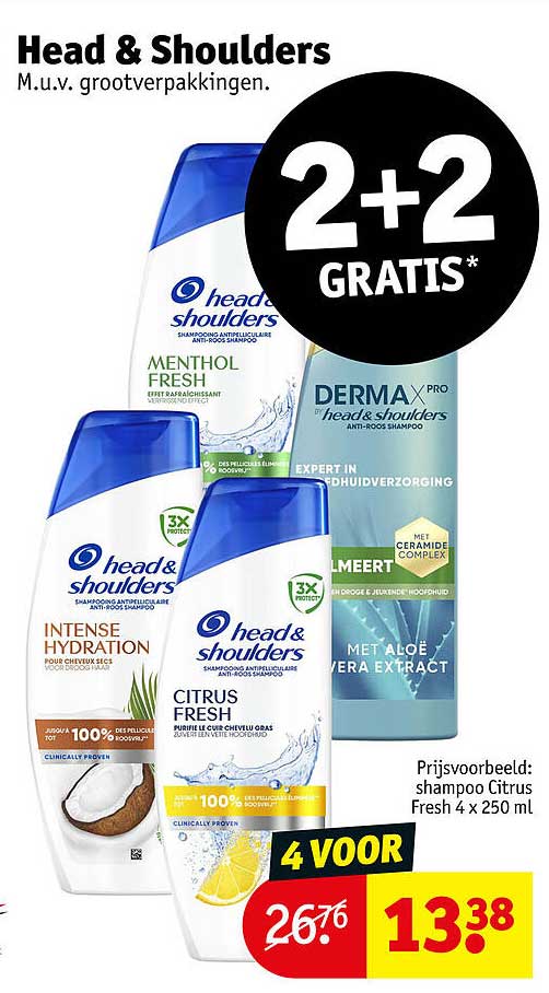 Head & Shoulders M.u.v. grootverpakkingen. 2+2 GRATIS*