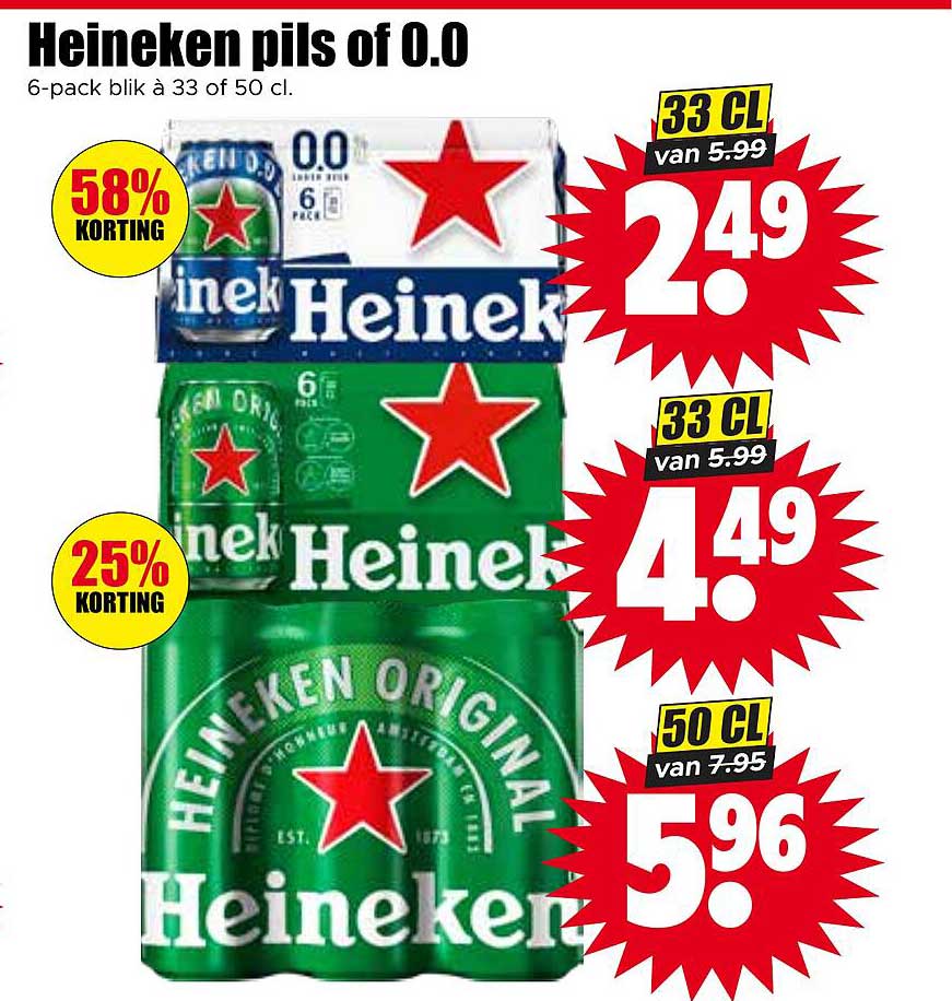Heineken pils of 0.0 6-pack blik à 33 of 50 cl.
