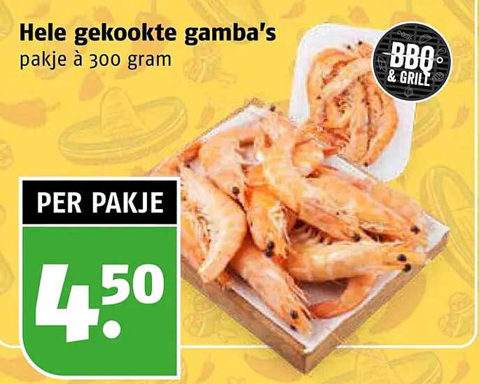 Hele gekookte gamba's pakje à 300 gram