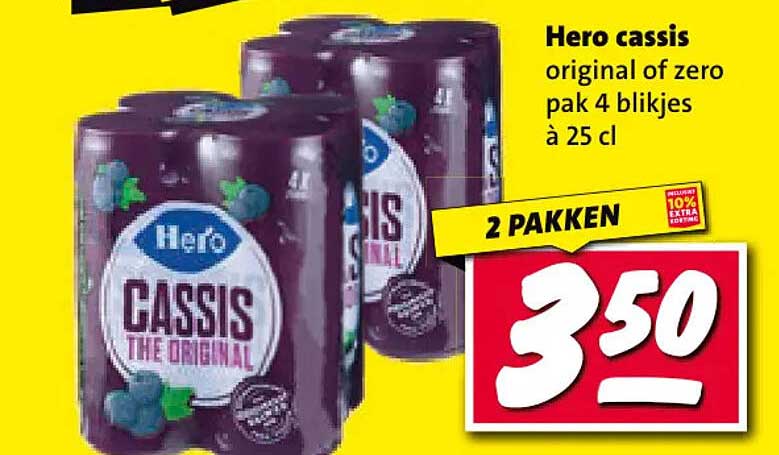 Hero cassis original of zero pak 4 blikjes à 25 cl 2 pakken