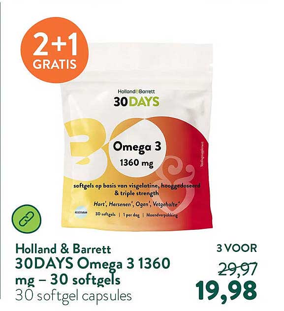 Holland & Barrett 30DAYS Omega 3 1360 mg – 30 softgels 2+1 GRATIS