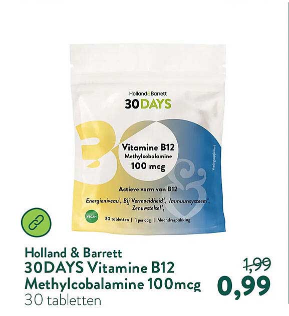 Holland & Barrett 30DAYS Vitamine B12 Methylcobalamine 100mcg 30 tabletten