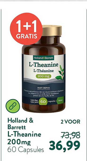 Holland & Barrett L-Theanine 200mg 60 Capsules 2 VOOR 1+1 GRATIS