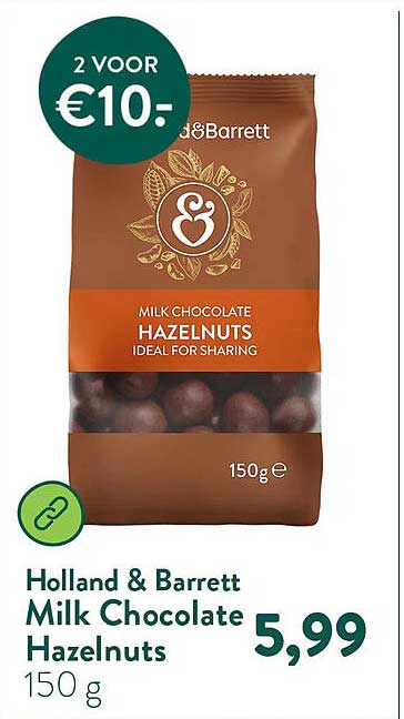 Holland & Barrett Milk Chocolate Hazelnuts 150 g 2 VOOR €10.-