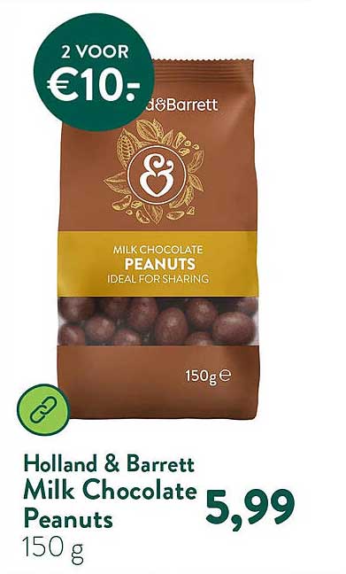 Holland & Barrett Milk Chocolate Peanuts 150 g 2 voor €10.-