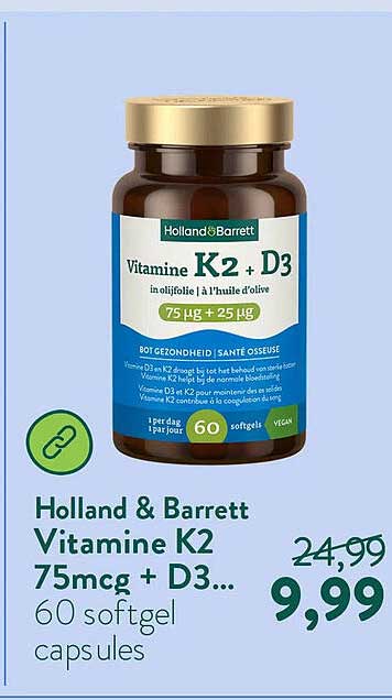 Holland & Barrett Vitamine K2 75mcg + D3... 60 softgel capsules