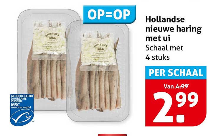 Hollandse nieuwe haring met ui Schaal met 4 stuks OP=OP