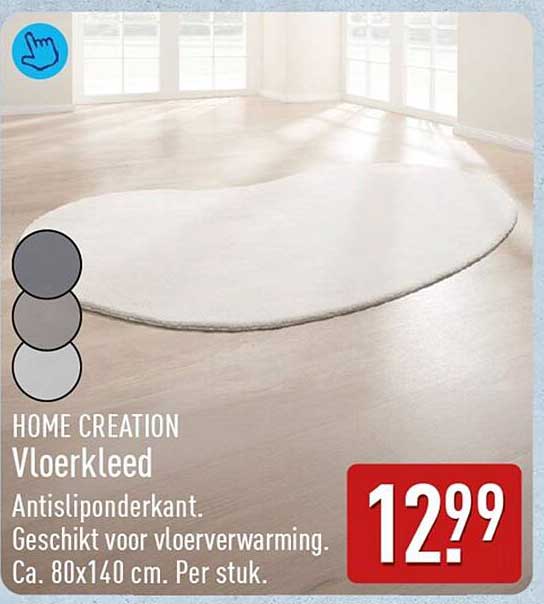 HOME CREATION Vloerkleed Antisliponderkant. Geschikt voor vloerverwarming. Ca. 80x140 cm. Per stuk.