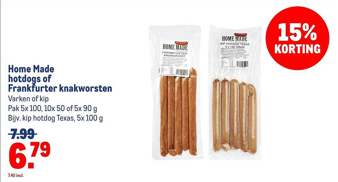 Home Made hotdogs of Frankfurter knakworsten 15% KORTING