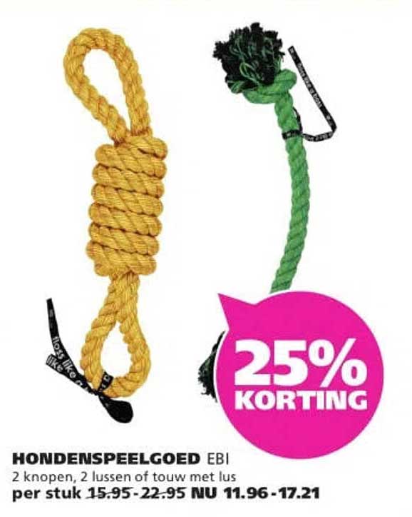 HONDENSPEELGOED EBI 2 knopen, 2 lussen of touw met lus