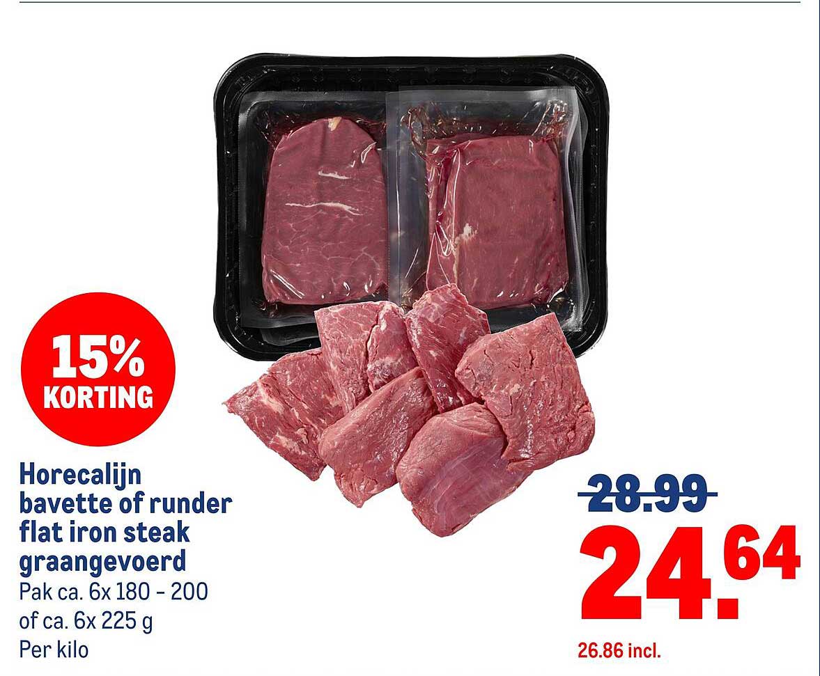 Horecalijn bavette of runder flat iron steak graangevoerd